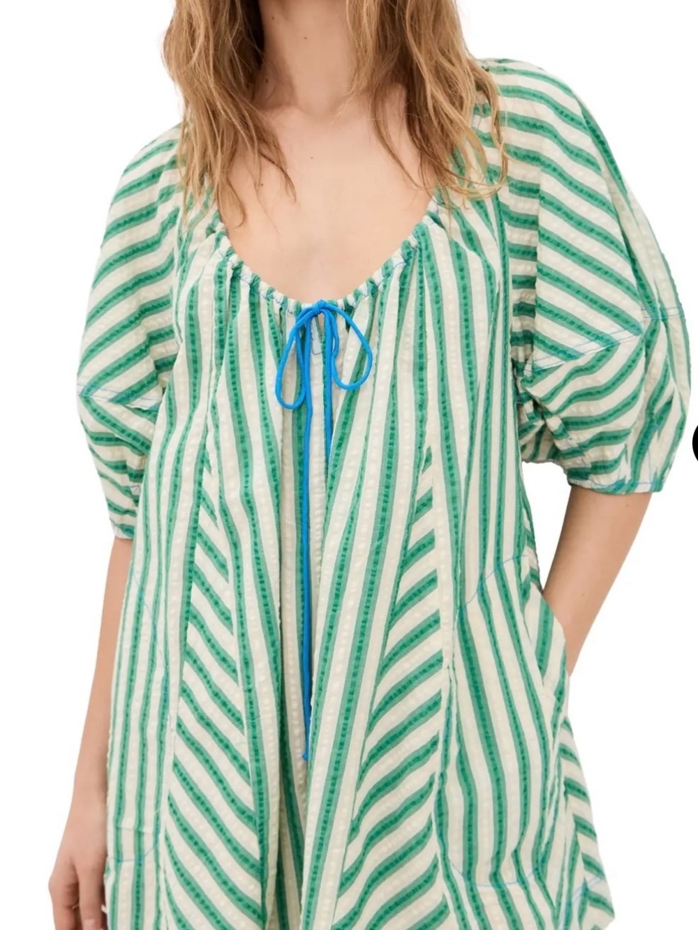 Free People Bop Around Romper Green & White Striped